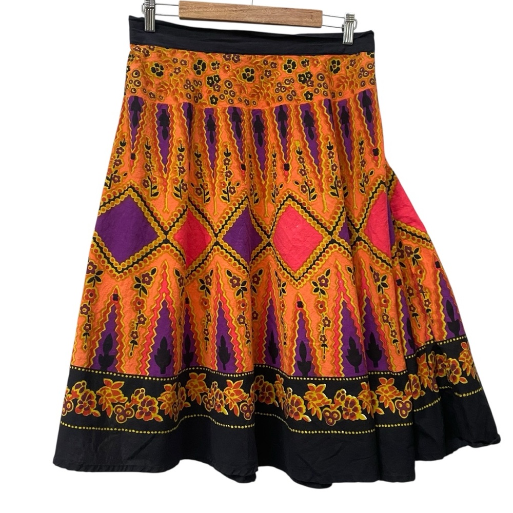 Vintage Orange Black Purple Full Skirt size L